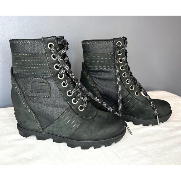 Sorel Lexie Wedge Boots Womens Size 7 Black Lace Up Ankle Booties Lug NL3046-010 - Picture 15 of 16